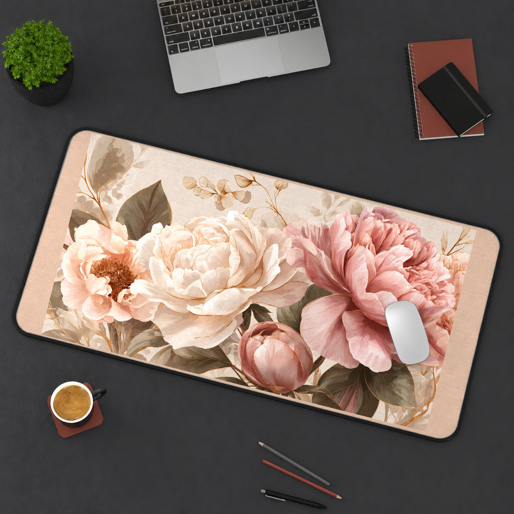 Blush Peony Botanical desk mat — product mockup 3