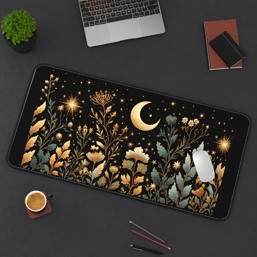 Gold Moon and Wildflowers desk mat — product mockup 3