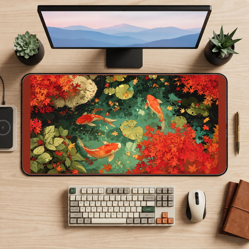 Autumn Koi Pond desk mat — product mockup 2