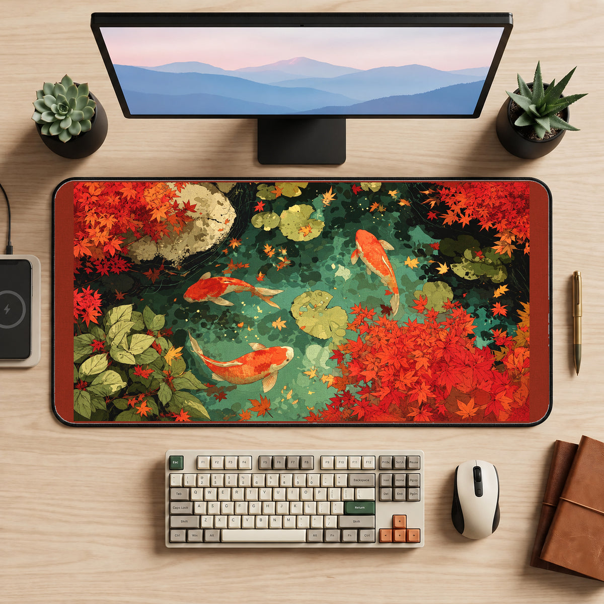 Autumn Koi Pond desk mat — product mockup 2