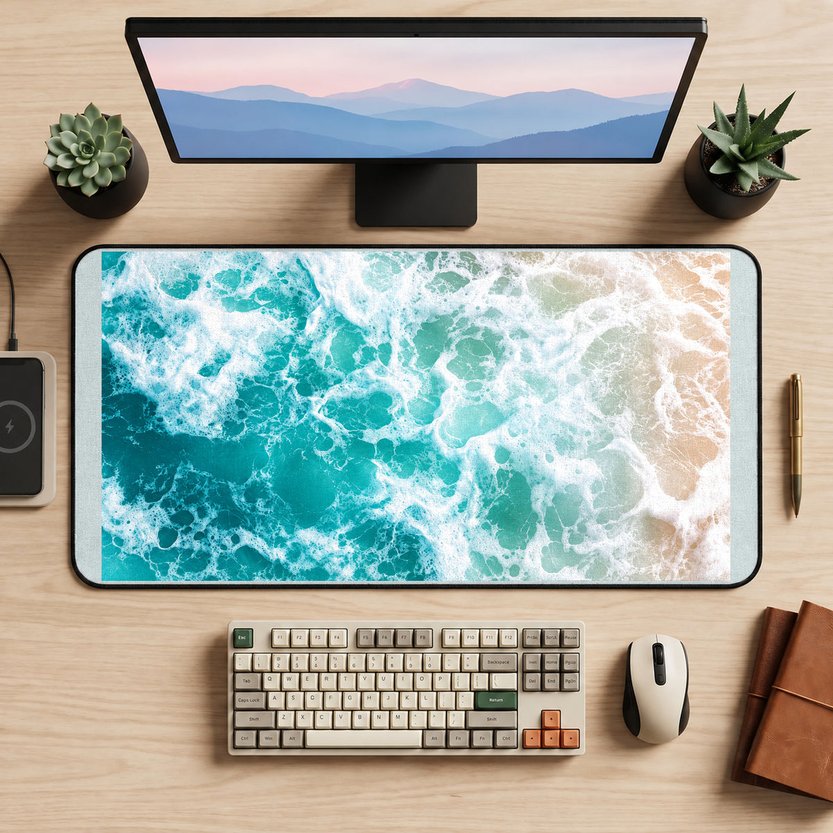 Turquoise Ocean Foam desk mat — product mockup 2