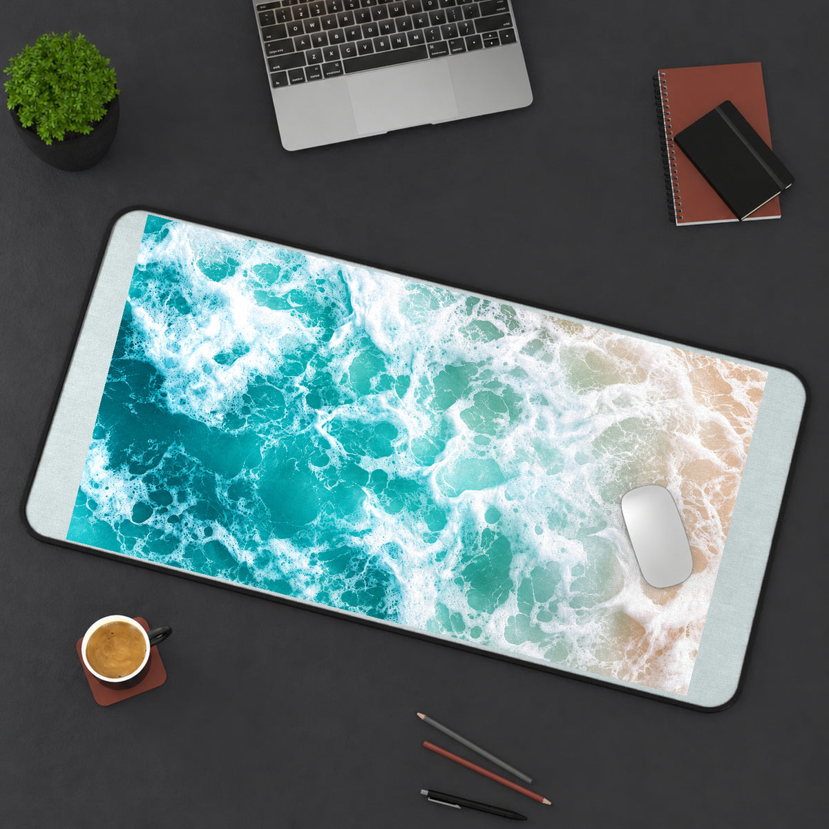 Turquoise Ocean Foam desk mat — product mockup 3