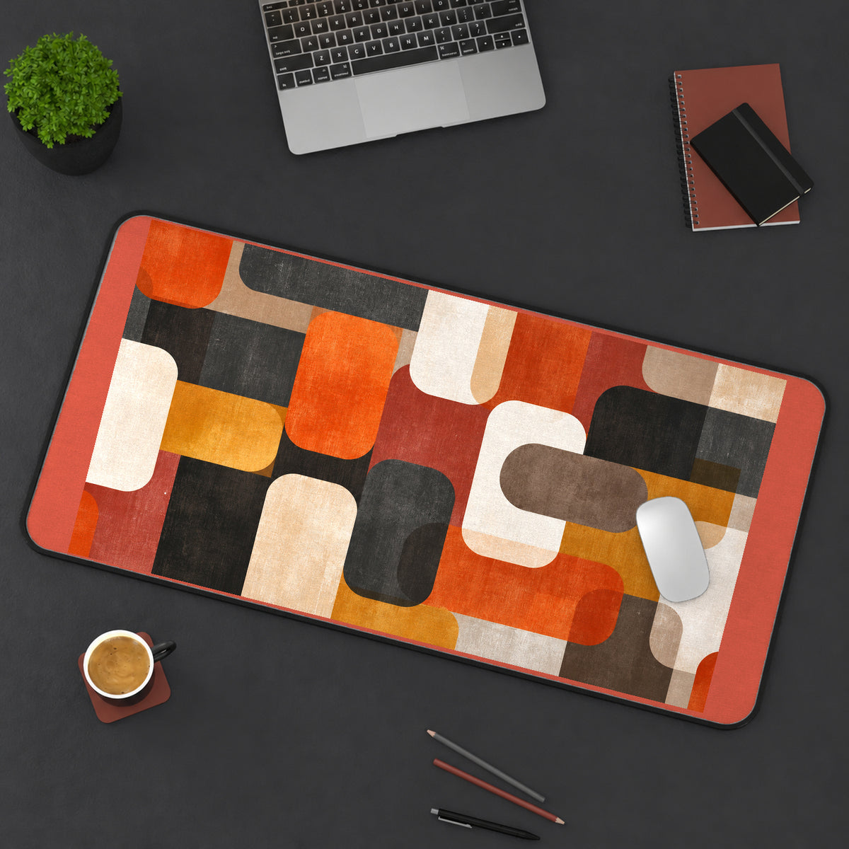 Retro Rounded Color Blocks desk mat — product mockup 3