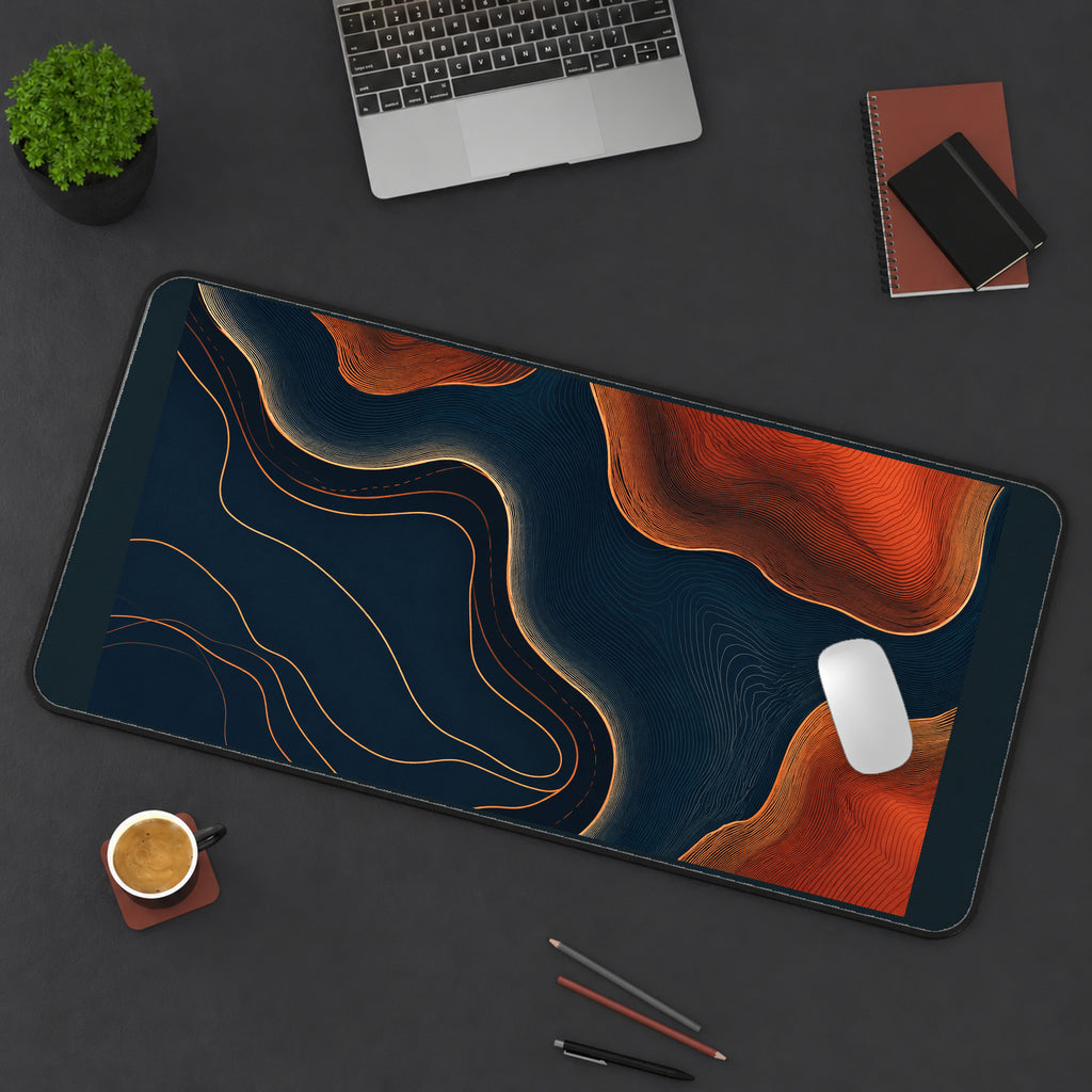 Navy and Burnt Orange Contours desk mat — product mockup 3