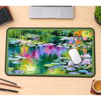 Colorful Water Lily Reflections desk mat — product mockup 1