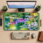 Colorful Water Lily Reflections desk mat — product mockup 2