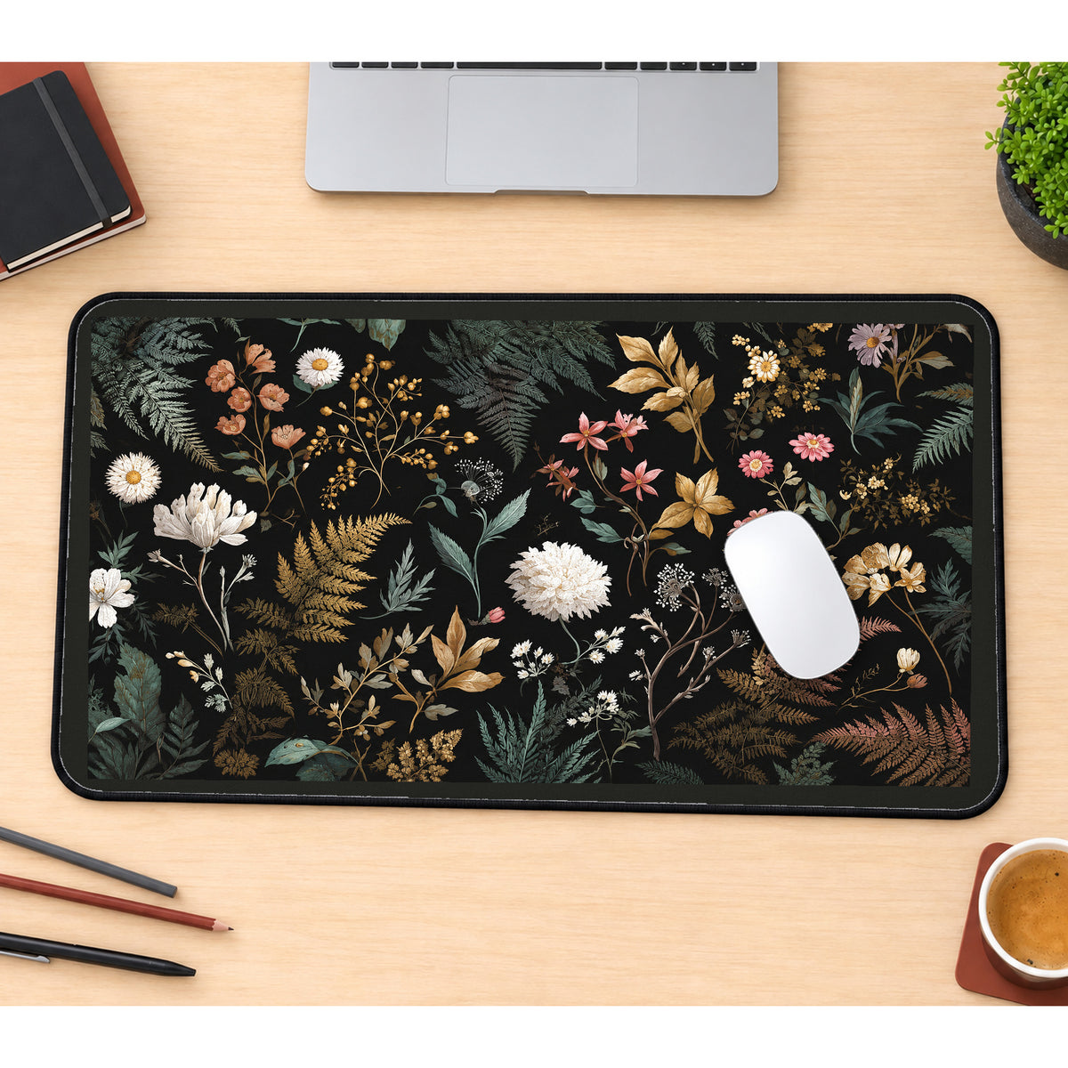 Dark Botanical Wildflower Study desk mat — product mockup 1