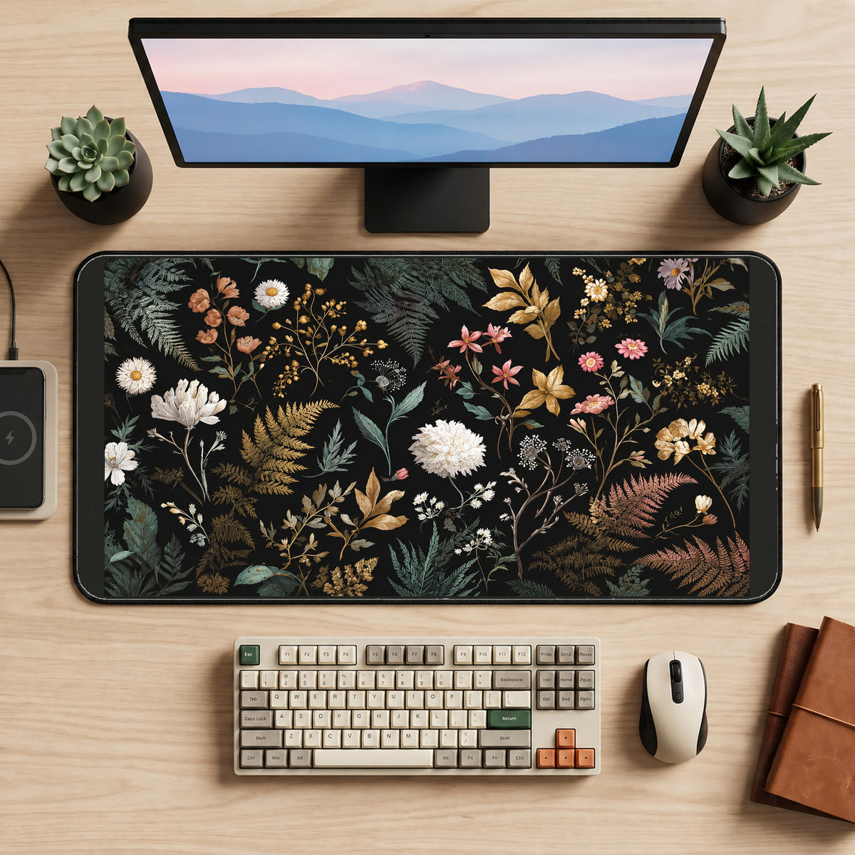 Dark Botanical Wildflower Study desk mat — product mockup 2