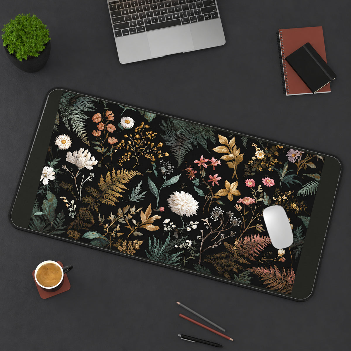 Dark Botanical Wildflower Study desk mat — product mockup 3