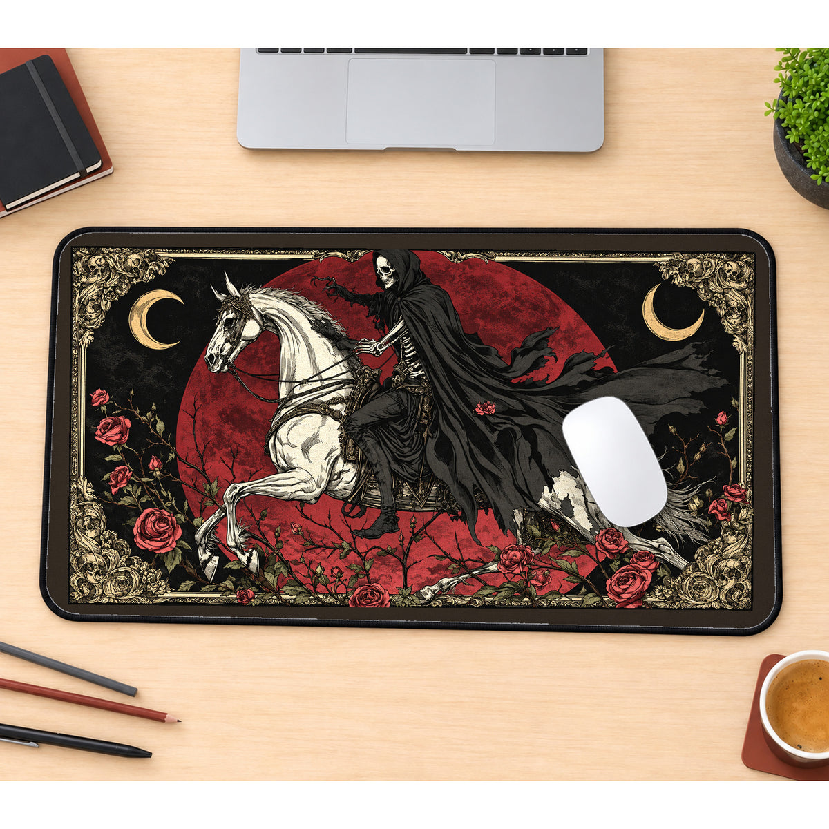 Skeleton Rider and Red Moon desk mat — product mockup 1