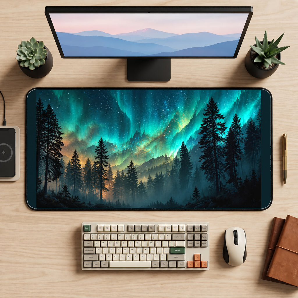Northern Lights Forest desk mat — product mockup 2