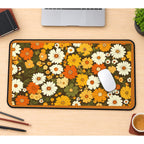 Orange and Cream Retro Daisies desk mat — product mockup 1
