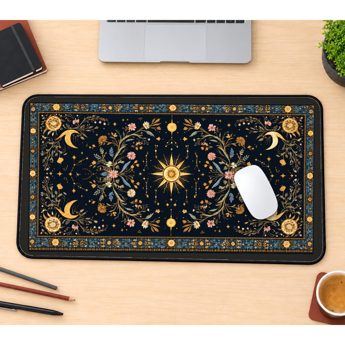 Celestial Floral Tapestry desk mat — product mockup 1