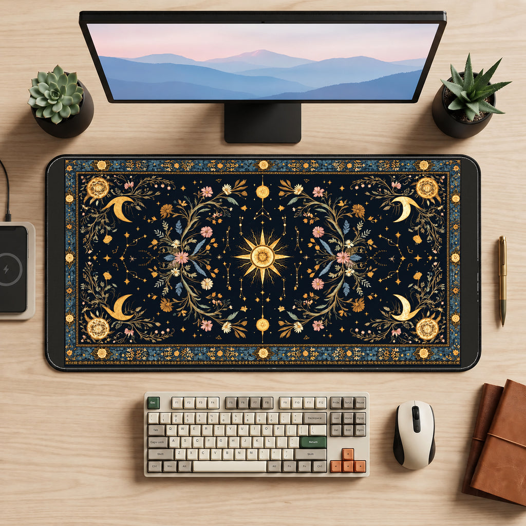 Celestial Floral Tapestry desk mat — product mockup 2