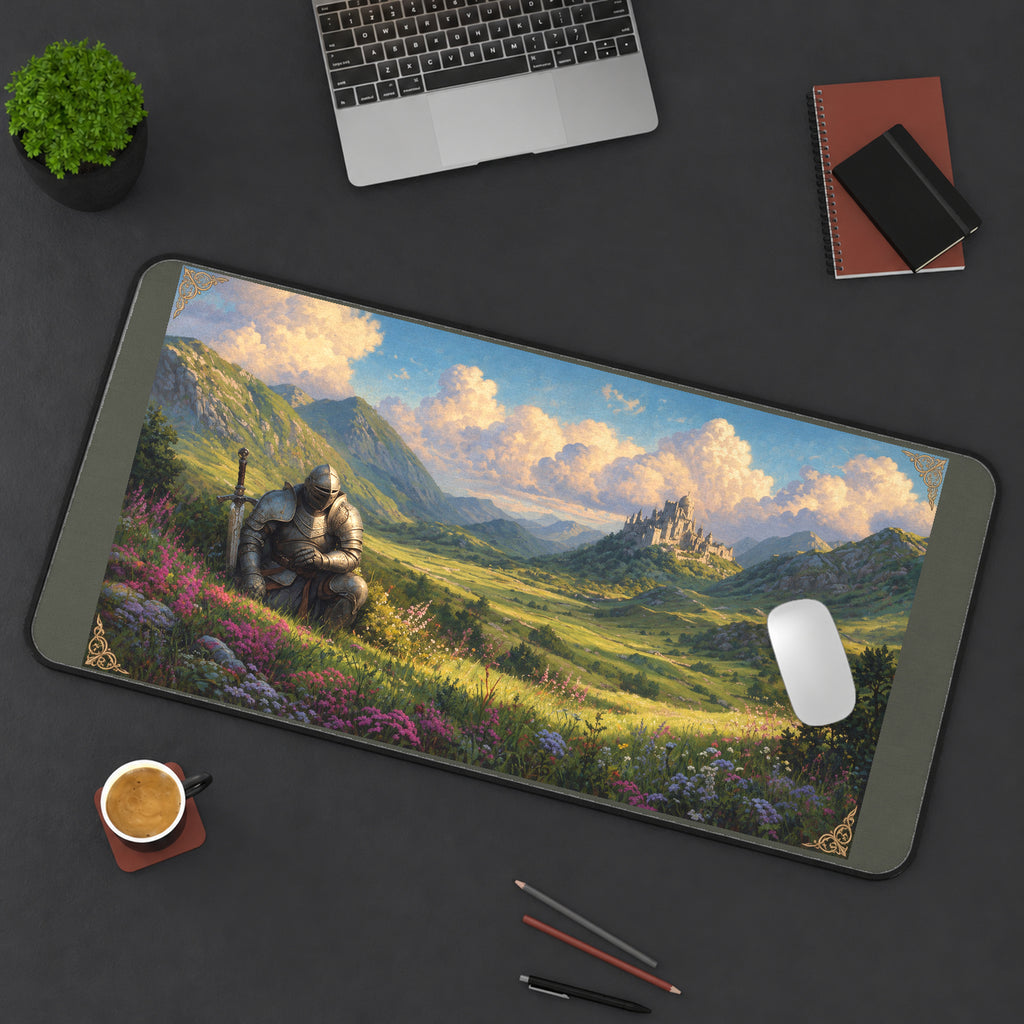 Resting Knight Highland Meadow desk mat — product mockup 3