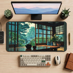 Rainy Garden Tea Room desk mat — product mockup 2
