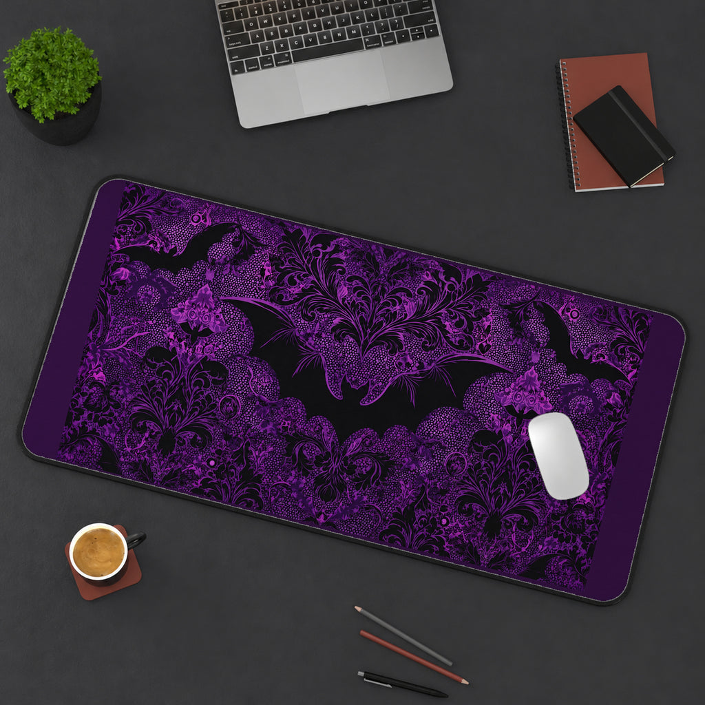 Purple Bat Damask desk mat — product mockup 3