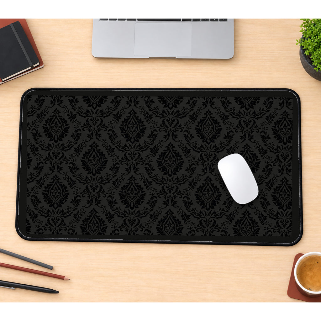 Black on Black Damask desk mat — product mockup 1