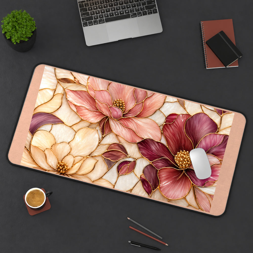 Blush and Burgundy Glass Flowers desk mat — product mockup 3
