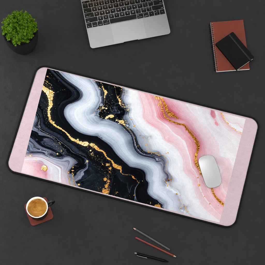 Pink Black and White Marble Swirls desk mat — product mockup 3