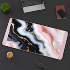 Pink Black and White Marble Swirls desk mat — product mockup 3