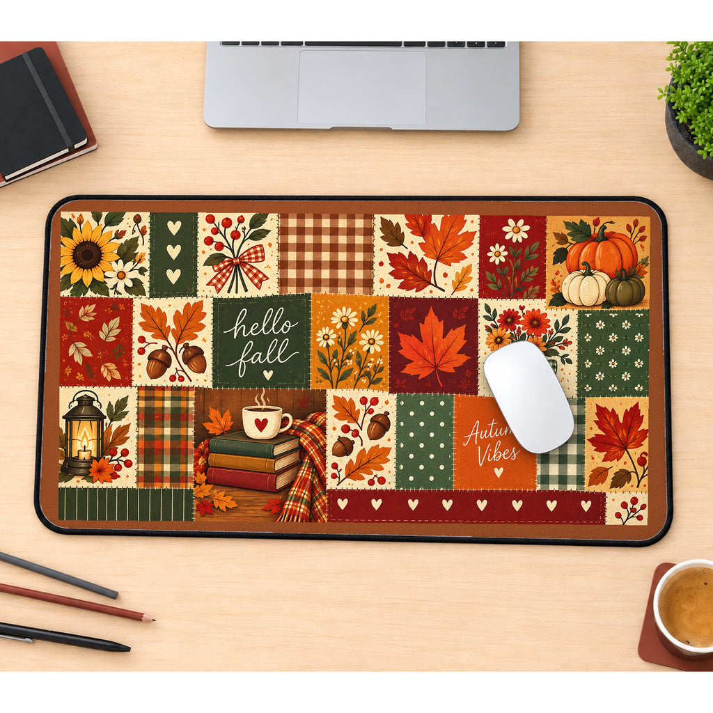 Hello Fall Autumn Patchwork desk mat — product mockup 1