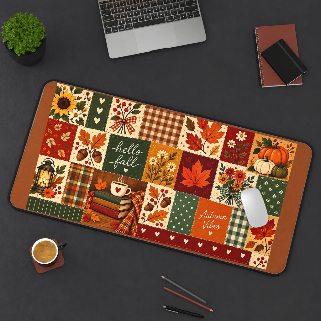 Hello Fall Autumn Patchwork desk mat — product mockup 3