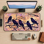 Ravens on Blossom Branches desk mat — product mockup 2