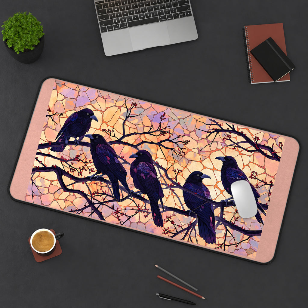 Ravens on Blossom Branches desk mat — product mockup 3