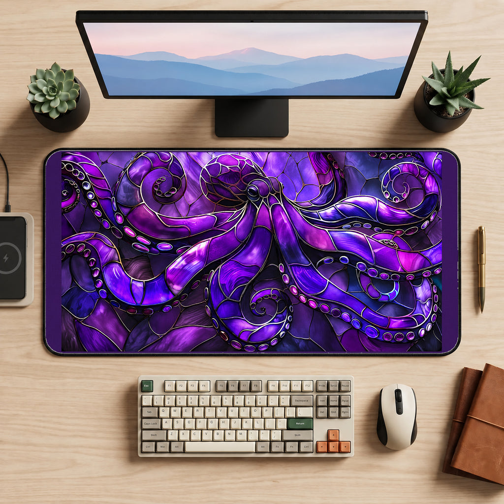 Purple Octopus Glass Art desk mat — product mockup 2