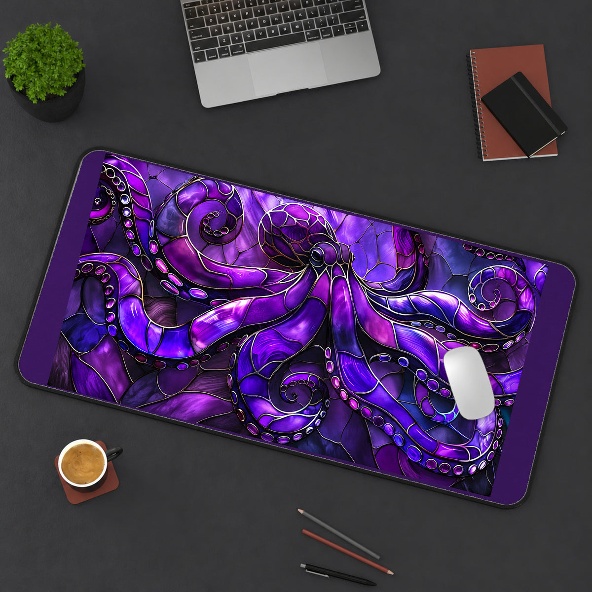 Purple Octopus Glass Art desk mat — product mockup 3