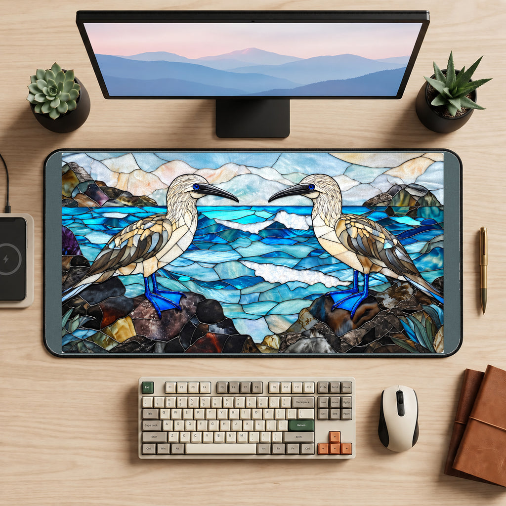 Blue Footed Booby Pair desk mat — product mockup 2
