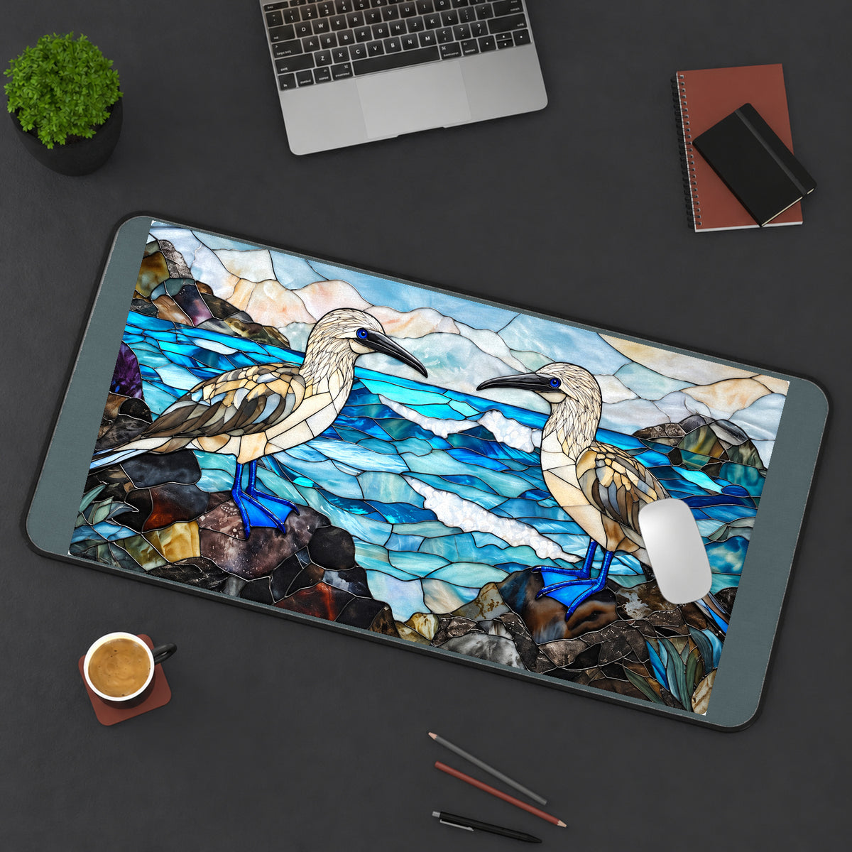 Blue Footed Booby Pair desk mat — product mockup 3