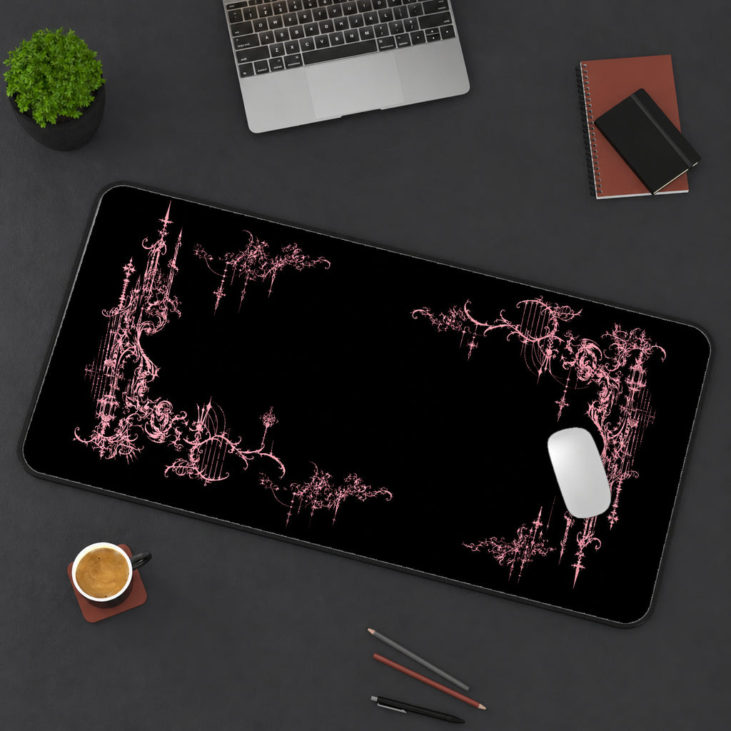 Pink Gothic Vigil Border desk mat — product mockup 3