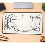 Black Thornscript Border desk mat — product mockup 1