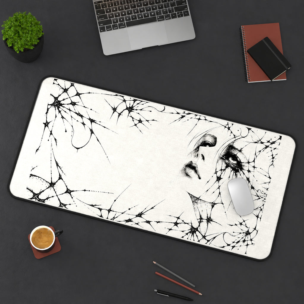 Veiled Woman Thorn Portrait desk mat — product mockup 3