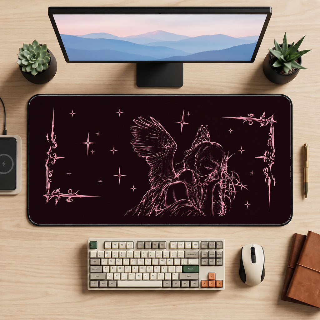 Crying Winged Angel desk mat — product mockup 2
