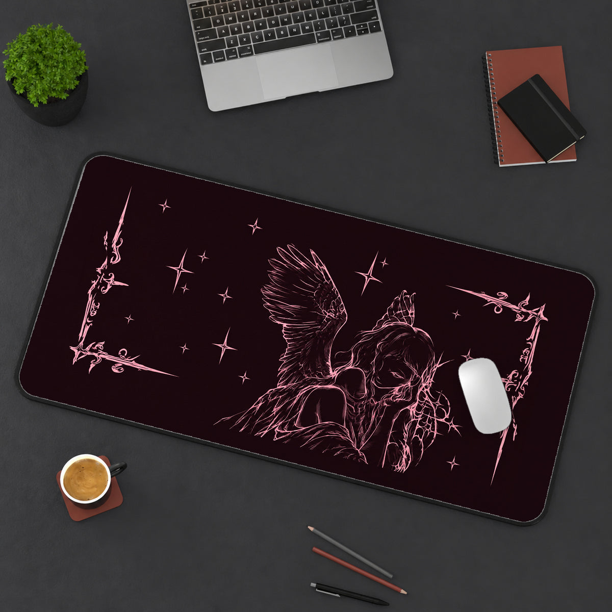 Crying Winged Angel desk mat — product mockup 3
