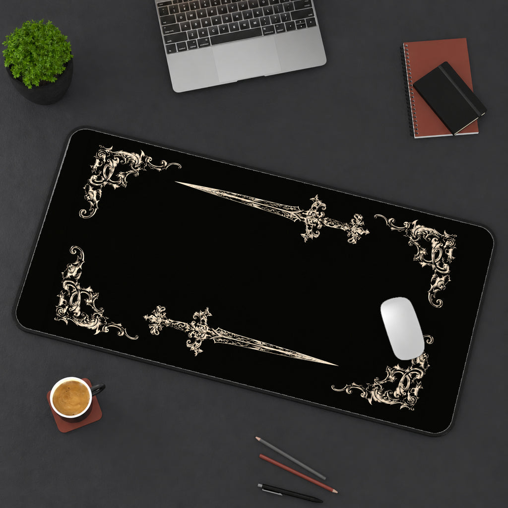 Twin Ornate Daggers desk mat — product mockup 3