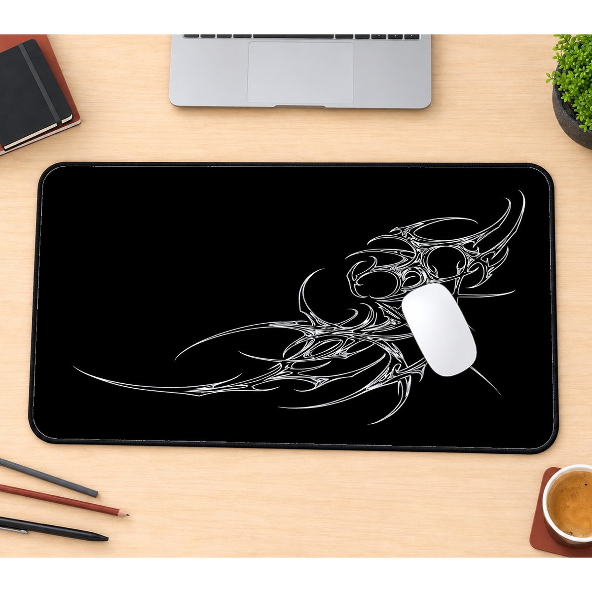 Silver Cybersigil Crescent desk mat — product mockup 1