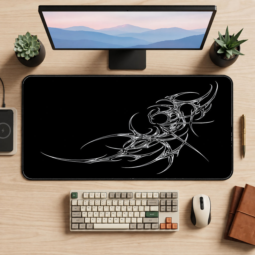 Silver Cybersigil Crescent desk mat — product mockup 2