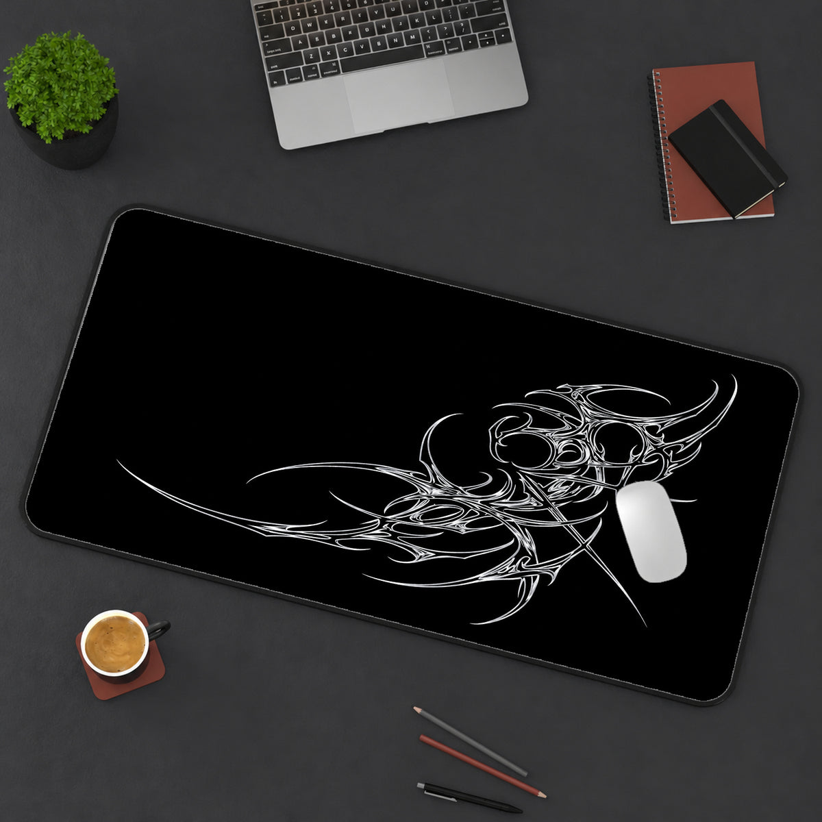 Silver Cybersigil Crescent desk mat — product mockup 3
