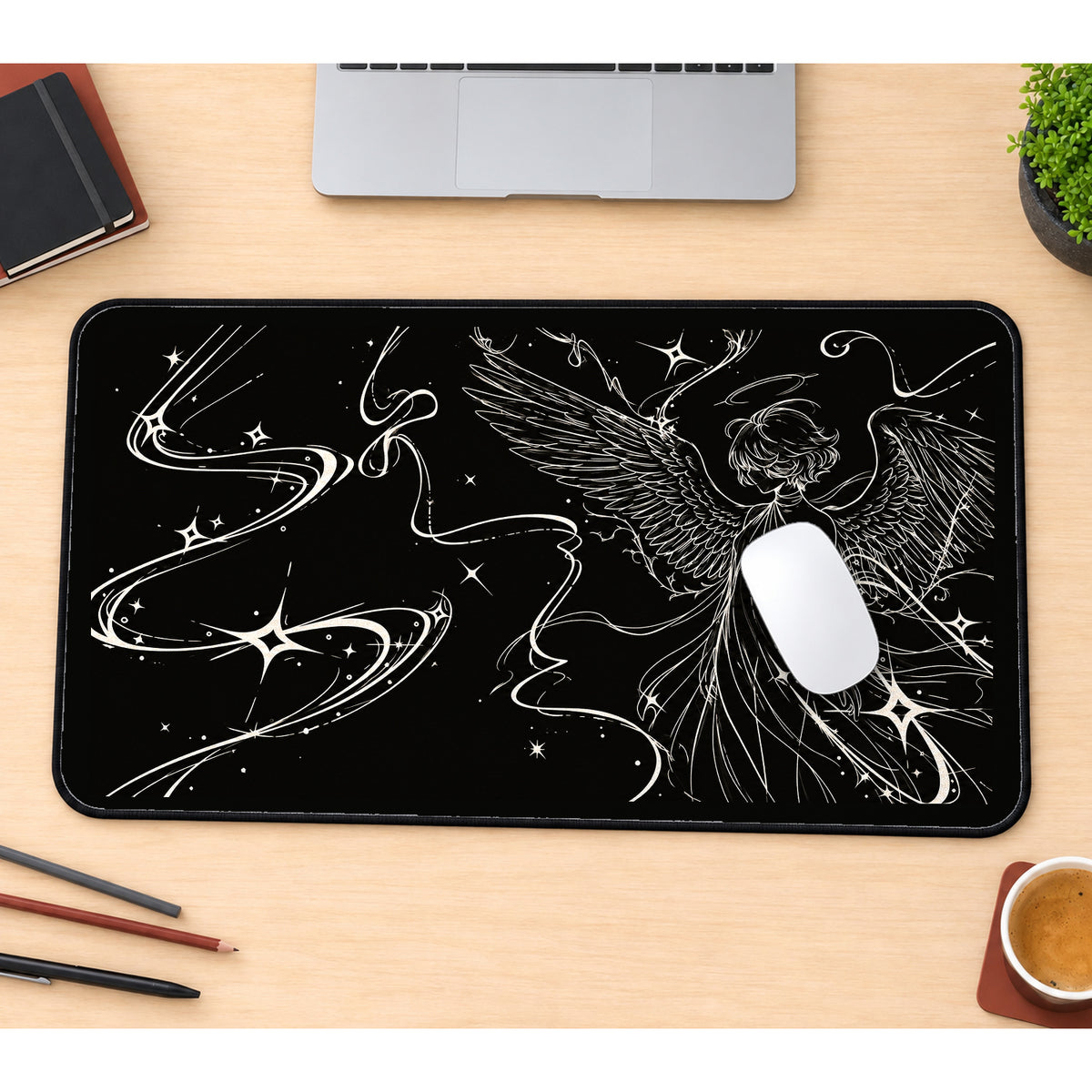 Celestial Winged Angel desk mat — product mockup 1