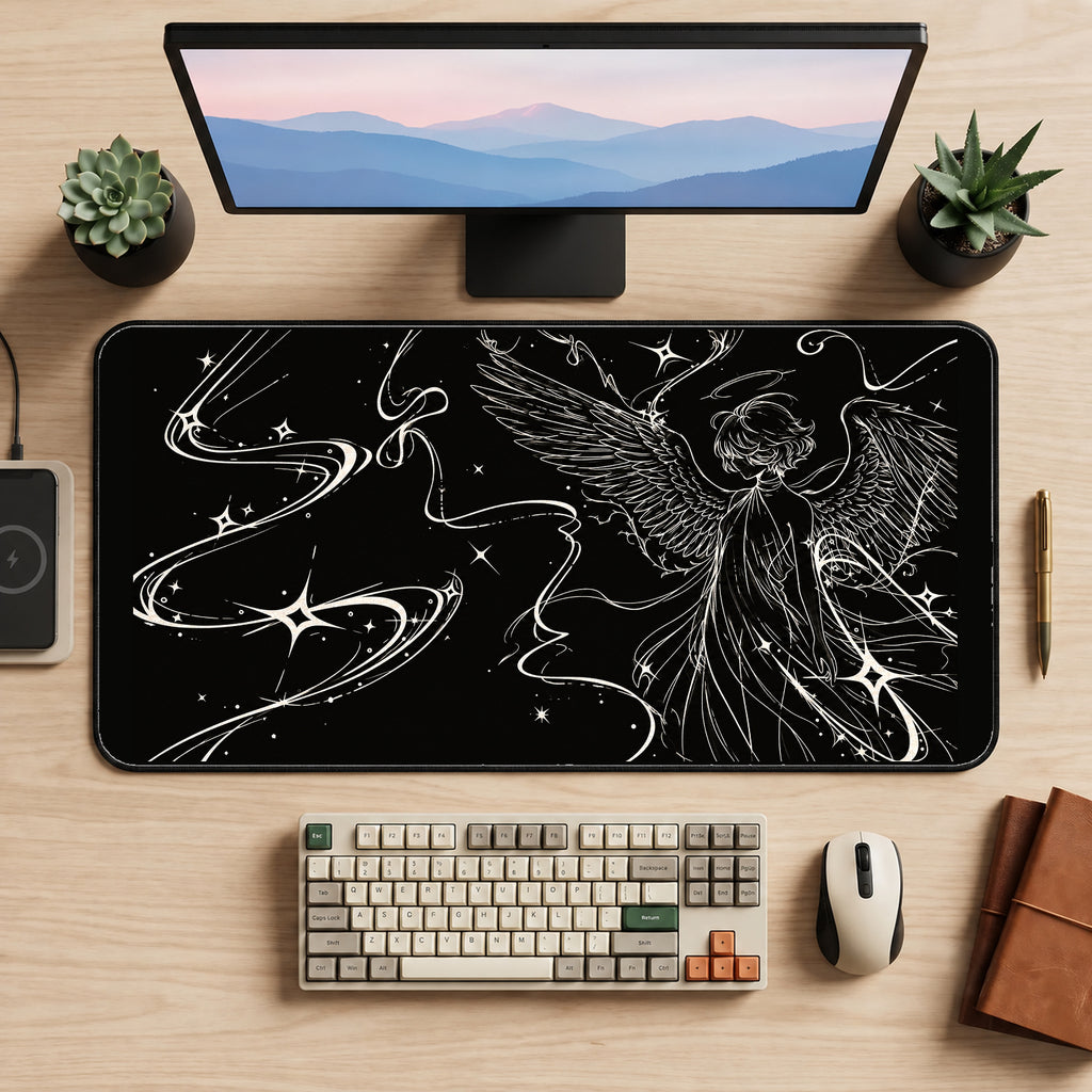 Celestial Winged Angel desk mat — product mockup 2