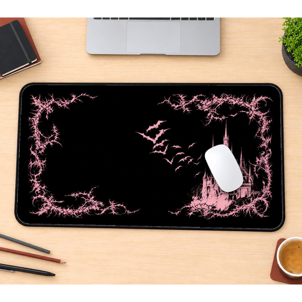 Pink Vampire Castle desk mat — product mockup 1