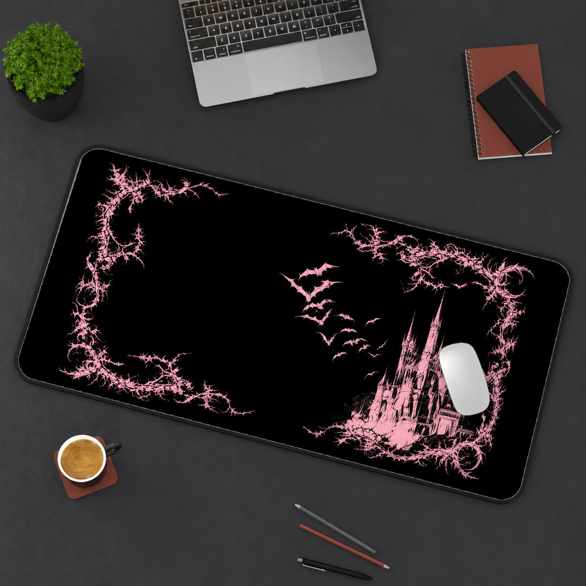 Pink Vampire Castle desk mat — product mockup 3