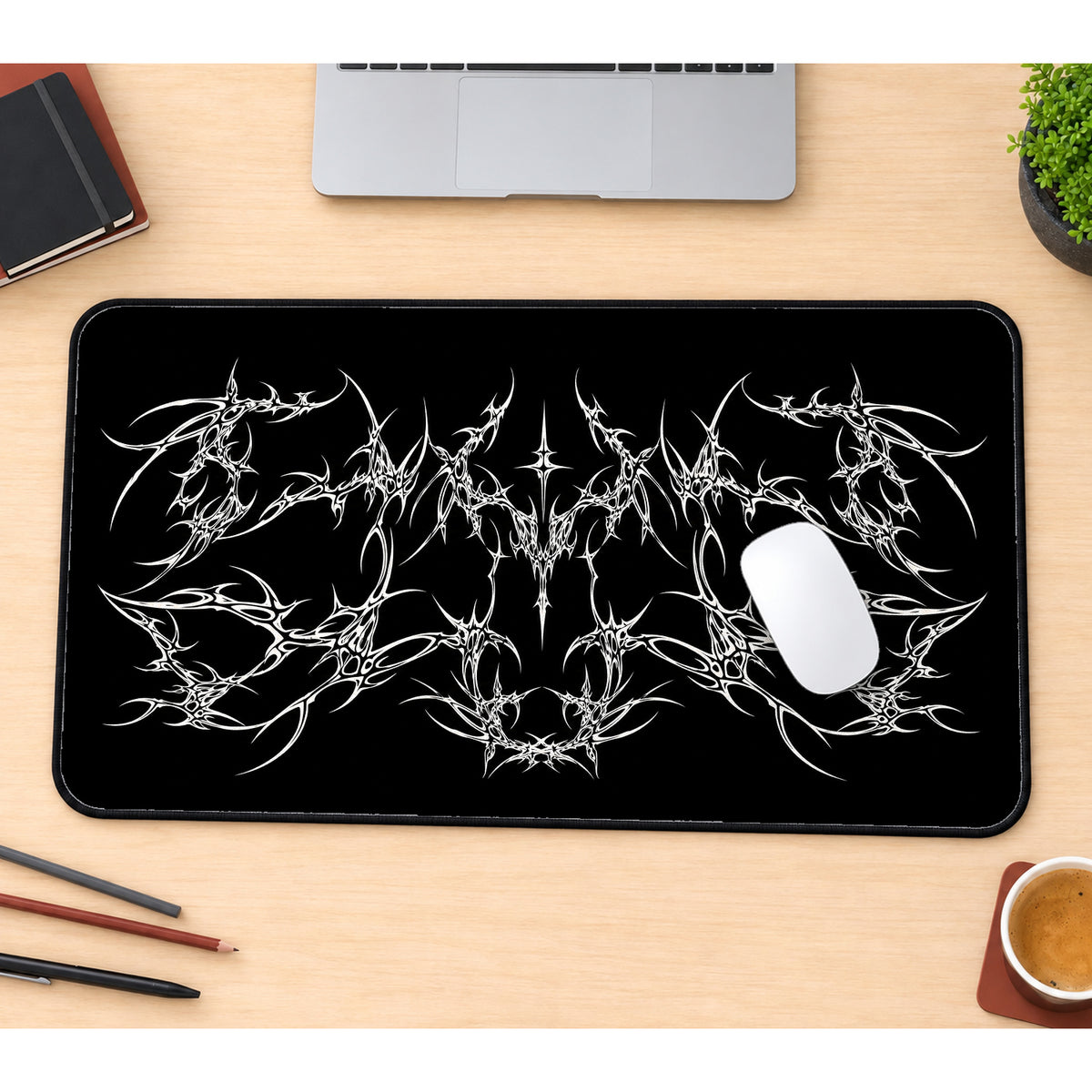Symmetrical Silver Cybersigil desk mat — product mockup 1