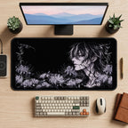 Dark Anime Portrait and Flowers desk mat — product mockup 2