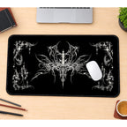 Ornate White Gothic Flourish desk mat — product mockup 1