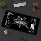 Ornate White Gothic Flourish desk mat — product mockup 3